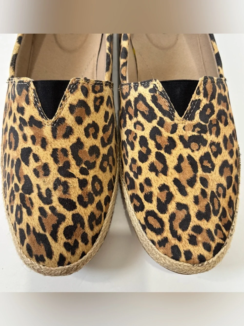 CLARKS Tan Leopard Print Suede Danelly Sky Espadrille Perforated Slip On Flats